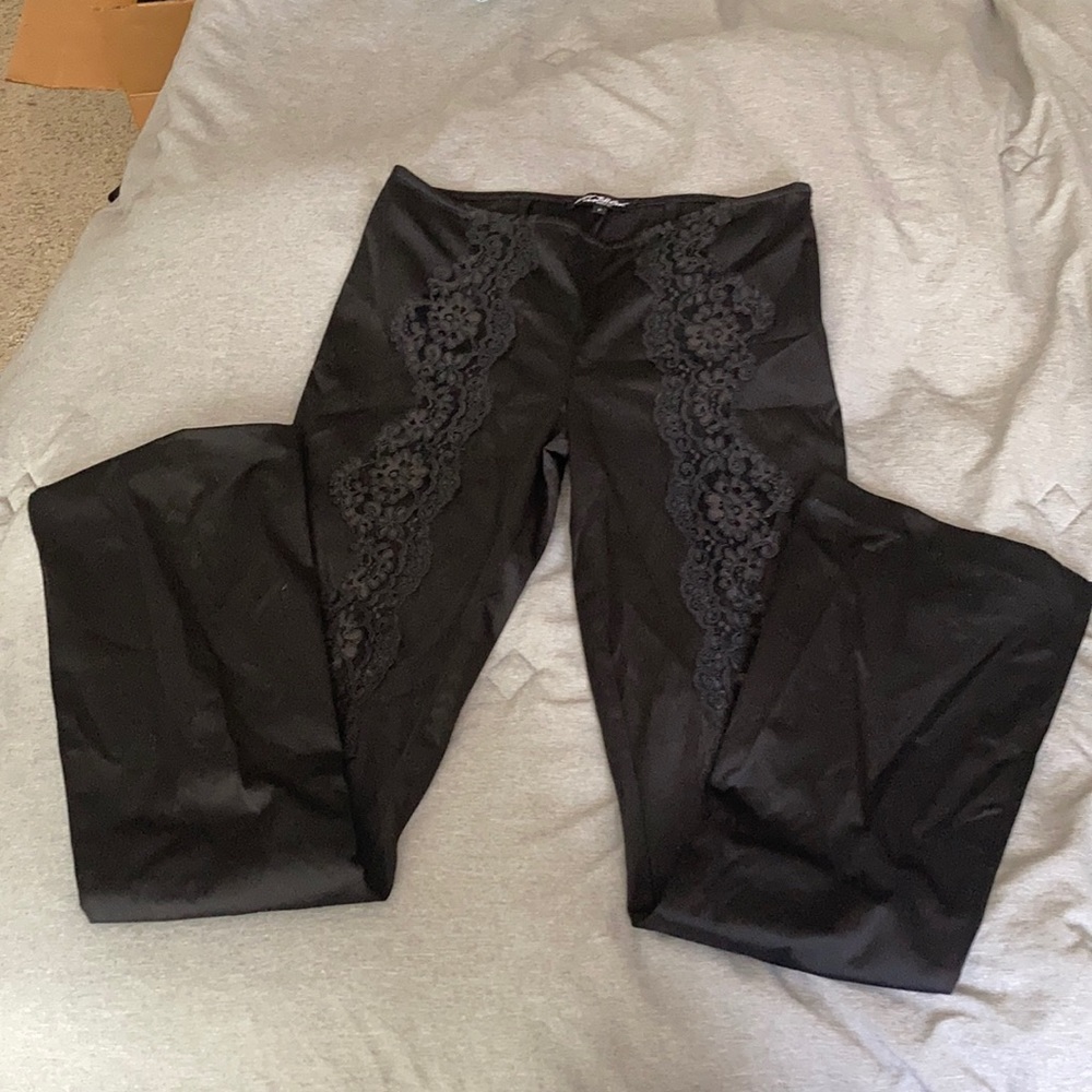 Betsey Johnson Lace Front Satin Flare Pants